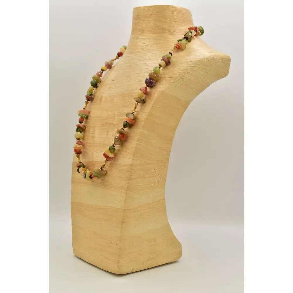 Miriam Haskell Lucite Stone Beaded Necklace Gold Green Orange Signed 1950s BinBN